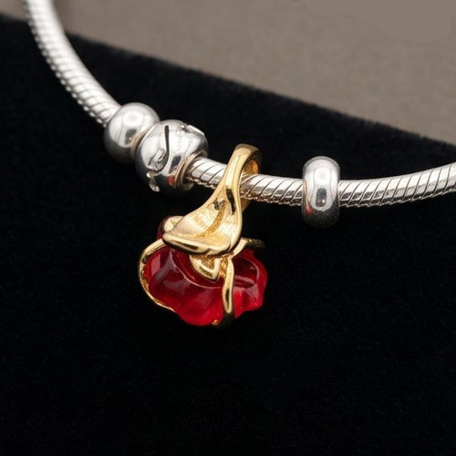 Charm Beauty & Beast enchanted rose with 14K gold plating new