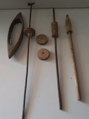 Loom parts used, pack from 1920-30, metal and wood