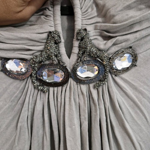 Sky dress short strapless used, grey with stones on bust