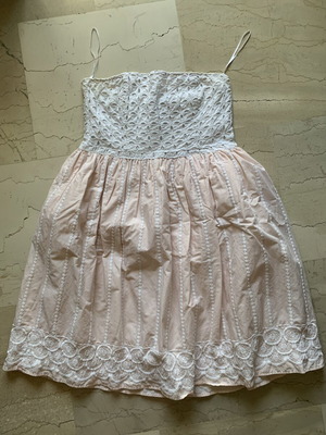 Cotton strapless dress H&M like new, size L-XL, white and pink