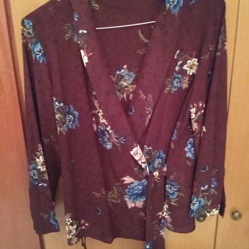 Zara floral burgundy shirt XL new, wrap style
