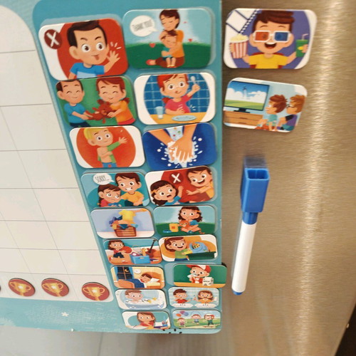 Magnetic reward chart used with 57-piece educational set