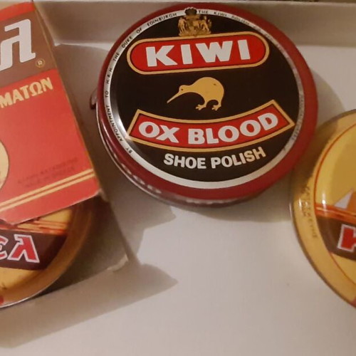 Vintage Camel & Kiwi shoe polishes used, 1960s/70s, set of 3 tins