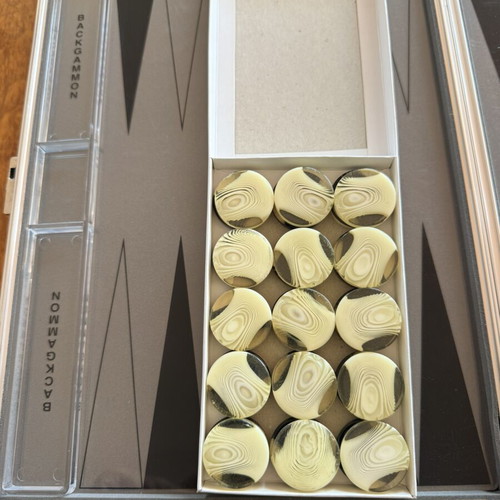 Seafarim Ionian S.A. vintage backgammon set in aluminum case