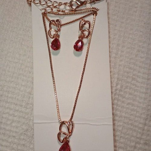 Butterfly on Drop Jewelry Set, rose gold plated