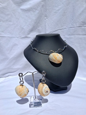 Summer jewelry set with shells, necklace and earrings, new, silver