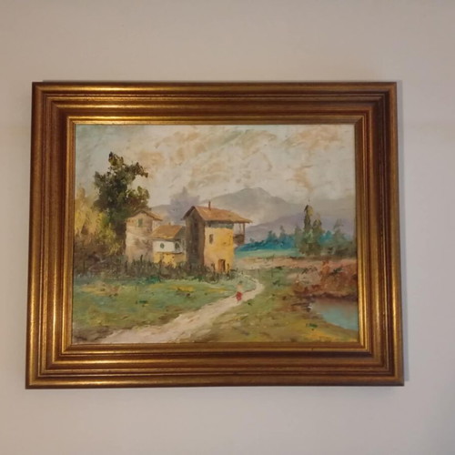 Canvas painting landscape with traditional houses like new