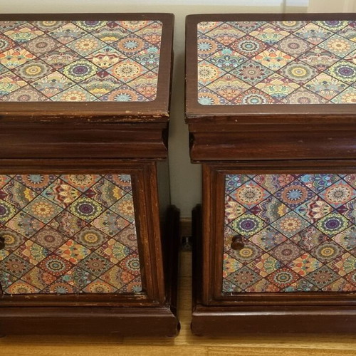 Nightstands used set of two with drawers and cabinet