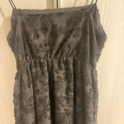 Black evening dress like new, embossed fabric, elastic waist, 7/8 length