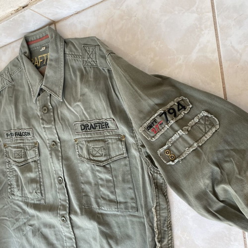 Drafter military style utility button-down shirt, green, size L