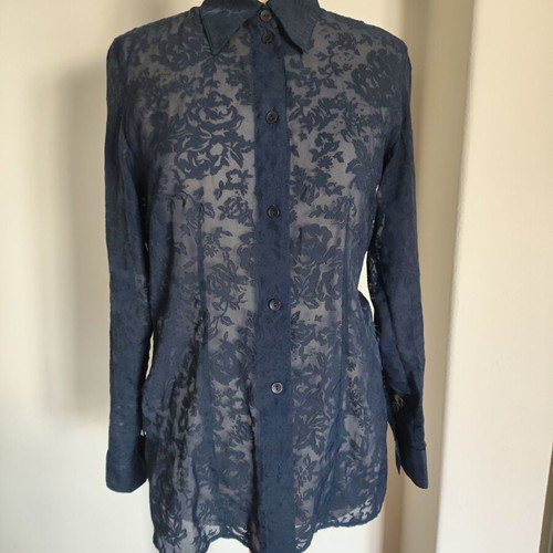 Prizz transparent blouse with roses, size M, like new, dark blue