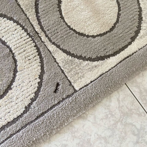 Rugs used, set of 3, gray with geometric patterns, one with defect