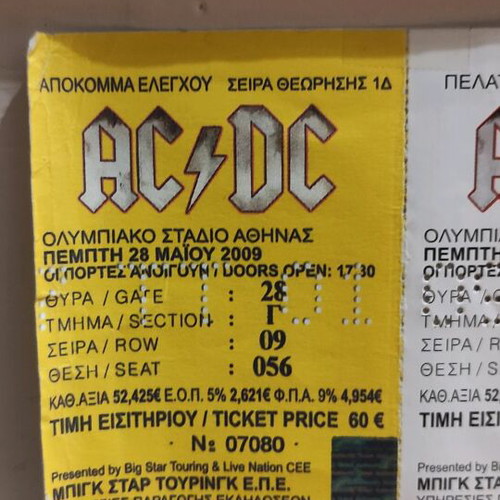 AC/DC concert ticket 28/5/2009 like new