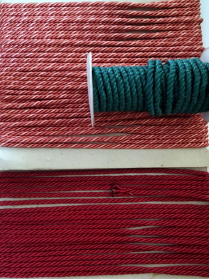 Decorative twisted cords 6mm, green, rotten apple, burgundy, like new, 40 meters