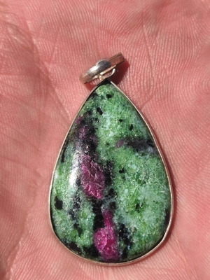Silver necklace with energy crystal and ruby, new