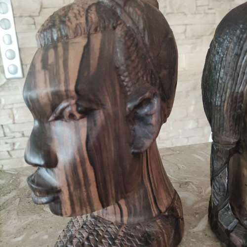 Αφρικανικές σκαλιστές προτομές μεταχειρισμένες, πακέτο 3, έβενος, 1970