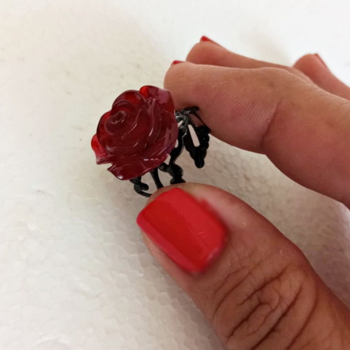 Ring black with red rose new