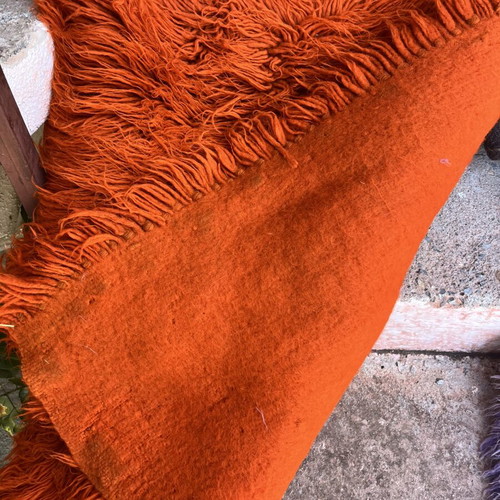 Traditional handmade wool flokati rugs orange and purple, 130x75 cm