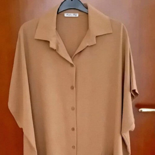 Long dress with buttons and pockets, short sleeves, like new, beige