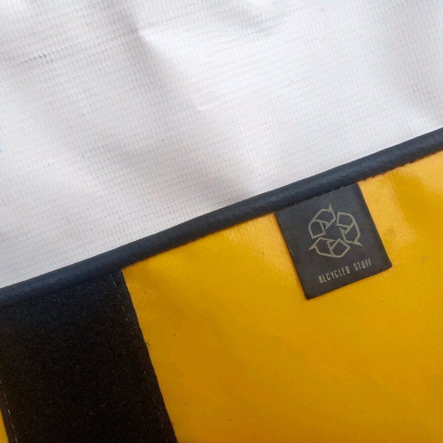 Shoulder bag used, large, yellow and purple, vintage style