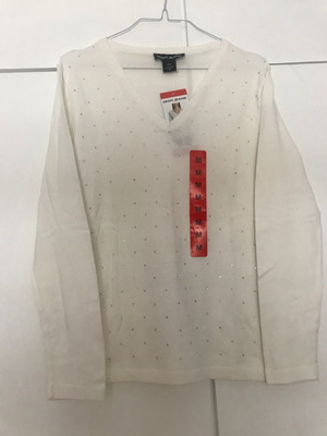 DKNY JEANS M women's blouse, with rhinestones on the front, color ivory beige.