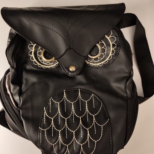 Owl Backpack synthetic leather like new, black