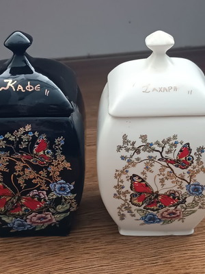 Vintage πορσελάνινα δοχεία για καφέ και ζάχαρη, πακέτο δύο, σαν καινούργιο