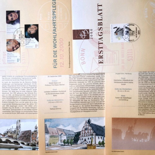 First Day Covers 5 ETB Germany 2000 new with thematic stamps