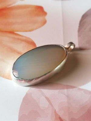 Silver 950 handmade pendant with agate stone new