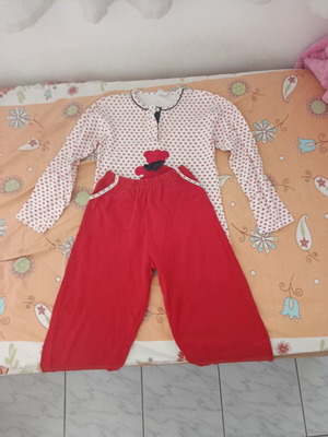 Pajama set for kids, like new, white and red