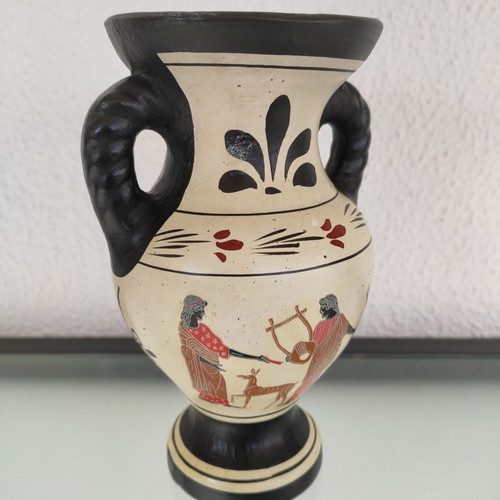 Decorative ancient Greek handmade amphora used, clay