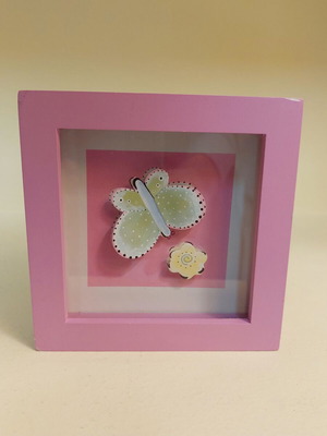 3D frame with glass in pink color with butterfly design