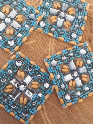 Heat Adhesive Motifs with Beads, Pack of 4, New