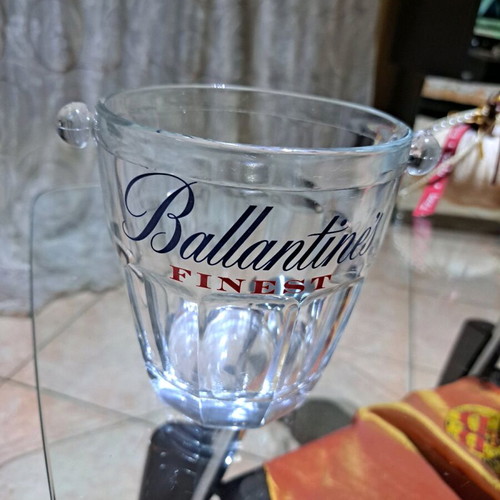Ballantine's glass ice bucket like new with embossed designs