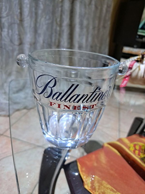 Ballantine's glass ice bucket like new with embossed designs