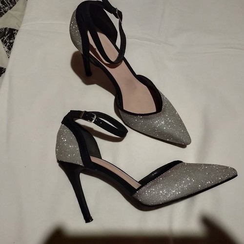 Silver and black high heel pumps size 36