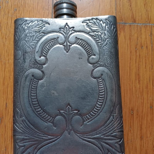 Vintage metal flask used, 3 Oz, handmade Victorian style
