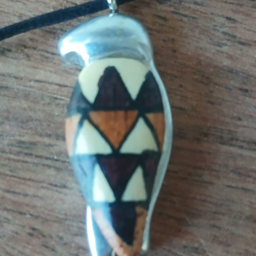 Ethnic pendant, metal and wood