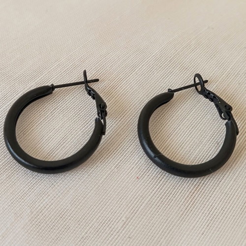 Set of 3 Black Stainless Steel Hoop Earrings new