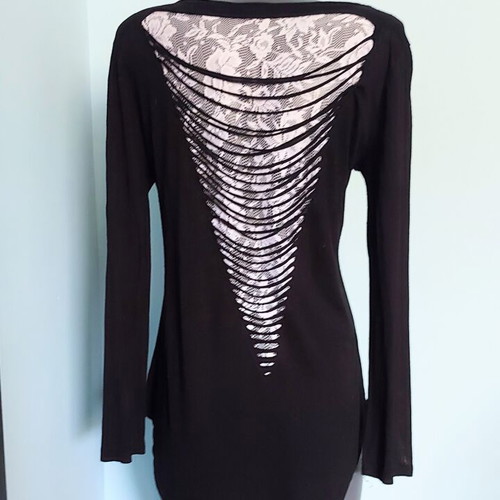 EGN fashion tunic with decorations, black, lace back, long sleeves