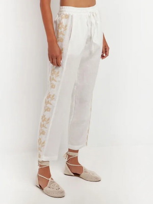 Greek Archaic Kori pants with embroidery, white and gold