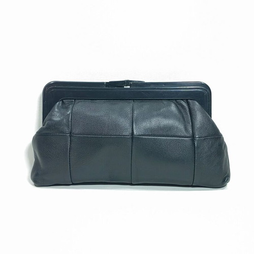 Vintage black leather oversized clutch bag, 31cm