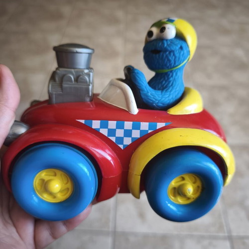 Sesame Street Cookie Monster Push Button Go Car used, collectible vintage toy