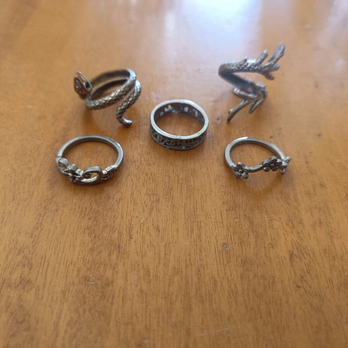 Set of 5 vintage boho animal style rings used