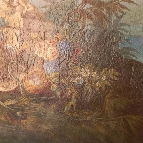 French Trumeau mirror used, late 19th century, canvas painting