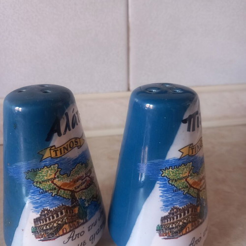 Salt and pepper shakers used, souvenir from Tinos