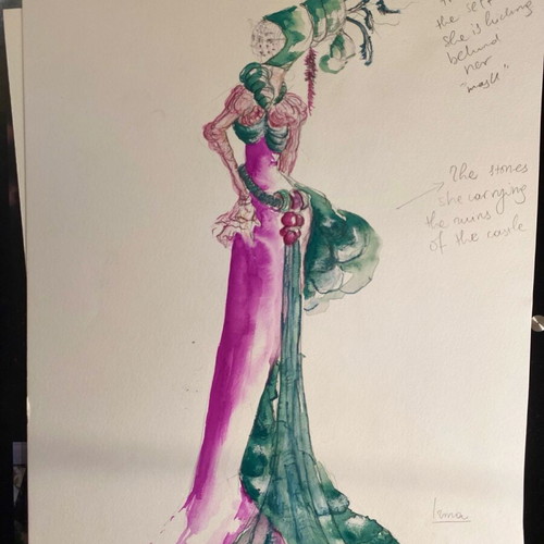 Theatrical costume design used, watercolor on A3 paper