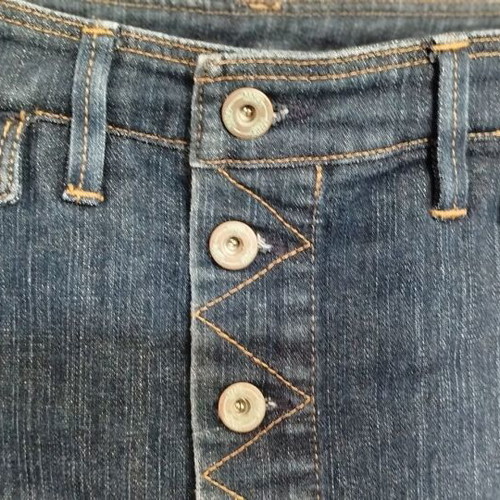 Denim midi skirt size 38 like new, dark blue with brown stitching