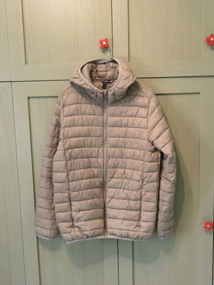 H&M quilted jacket oversized with hood like new, beige, size M