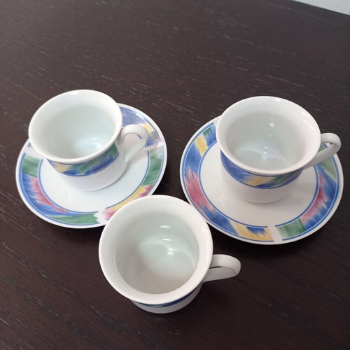 Coffee glass cups used, set of 3 cups and 2 saucers